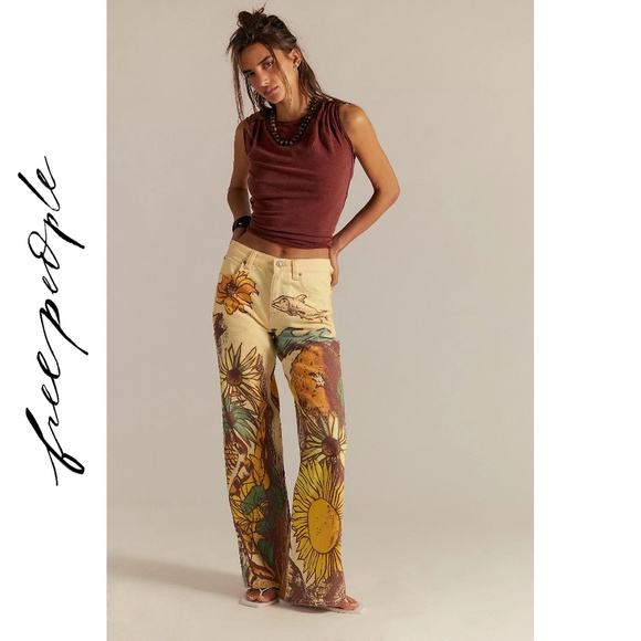 🆕 Free People | We The Free | Tinsley Printed Jeans “Beach Scene” | 29 - Picture 5 of 13